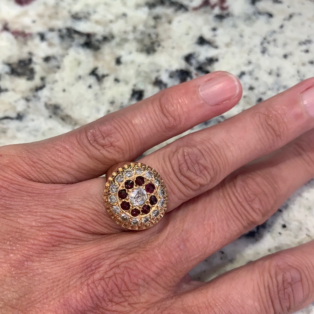 Vintage miners cut and ruby ring.